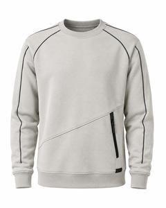 Sweat-shirt pour homme gris clair à col rond, coupe classique, couleur unie, poche zippée, style décontracté, en coton tricoté, style automne, faible MOQ - Product Image 1