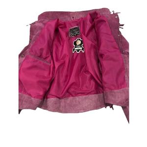 แจ็คเก็ตมอเตอร์ไซค์ทรงเข้ารูปหนัง PU สีชมพู แต่งพู่ ปักลูกปัดด้านหลัง แขนยาว ซิปปิด แบบสั้นสำหรับผู้หญิง - Product Image 3