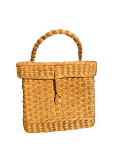Artisanal Water Hyacinth & Water Lily Woven Durable Print Bag | Eco-Friendly Straw Cylinder Tote for Unisex - Product Image 3