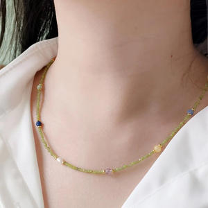 Collier à perles en pierre naturelle tendance personnalisé, chaîne de clavicule colorée polyvalente, accessoire de mode - Product Image 1