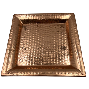 Bandeja de servir hecha a mano de cobre puro con asas, diseño floral tradicional grabado a mano, plato decorativo rectangular en venta. - Product Image 6