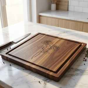 Planche à découper en bois d'acacia gravée à la main de forme carrée, fabricant en gros d'articles de cuisine, planche à découper pour fromage, vente en gros - Product Image 2