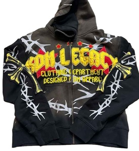 Meilleure qualité logo personnalisé Vintage surdimensionné broderie Streetwear à capuche ourlet recadrée patché Vintage lavage à l'acide sweats à capuche des hommes - Product Image 1