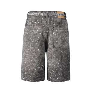 Shorts en jean unisexes de haute qualité, effet délavé, entièrement ornés de strass, sur mesure, shorts en jean brillants pour hommes, jorts en jean pour l'été - Product Image 5