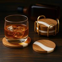 Ensemble de 4 dessous-de-verre en bois de hêtre - Design luxueux et écologique - Dessous-de-verre ronds de 10 mm d'épaisseur et de 300 mm de diamètre pour la décoration de la table à manger