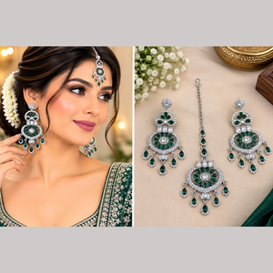 Pendientes de Cristal con Baño de Oro JeweleMarket, Adornados con Pedrería, Maang Tikka, para Bodas, Fiestas, Compromisos, Aniversarios, Estilo Étnico - Product Image 4