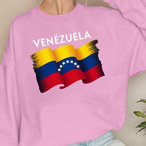 Sweat-shirts décontractés pour femmes imprimés drapeau du Venezuela, 100% polyester, col rond - Product Image 1