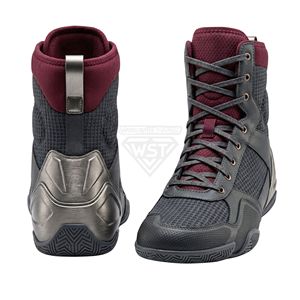 Chaussures de boxe montantes avec support de cheville, bordeaux et gris, tige en maille, semelle antidérapante, chaussures de combat professionnelles, chaussures d'entraînement - Product Image 2