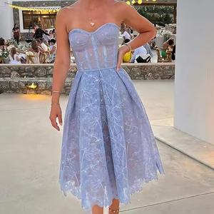 Abito da Sera Corto Elegante in Pizzo per Donna, Nuovo Modello 2023 <span class=keywords><strong>Senza</strong></span> <span class=keywords><strong>Spalline</strong></span> per Cene e Feste di Matrimonio - Product Image 2