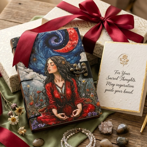 Celestial Moon Girl Lock Diary Notebook <b>A5</b> Cardboard Journal | Handmade Artistic Writing Diary Metal Clasp Closure 100 Sheets - Product Image 5
