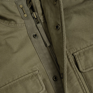 <b>Men's</b> Olive Green Canvas Safari <b>Jacket</b> Stand Collar Zipper Closure Workwear Style Regular Fit Solid Color <b>Long</b> Sleeve - Product Image 4
