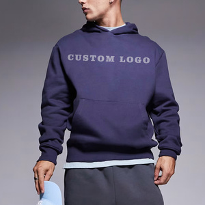 Men's <b>Navy</b> Blue Hooded <b>Sweatshirt</b> 100% Cotton Fleece Front Pocket Casual Autumn Wear Heat-Transfer Printing Regular Fit for Men - Product Image 1