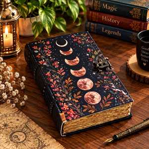 Vintage Moon Phase Leather Journal 7x5 Inch Celestial Grimoire Deckle Edge Notebook Antique Clasp Witchy <b>Diary</b> - Product Image 3