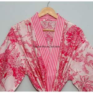 Kimono indio hecho a mano 100% algodón para mujer, estampado floral, ropa de dormir de talla única para uso doméstico y para dormir en la temporada de primavera. - Product Image 4