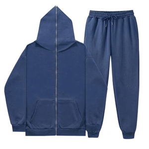 Conjunto Deportivo Unisex Color Granate con Capucha, Sudadera con Cierre Completo y Bolsillos Laterales, y Pantalones Deportivos a Juego, Estilo Casual, Color Sólido, para Otoño - Product Image 3
