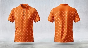 Men's <b>Orange</b> Polka Dot <b>Polo</b> Shirt Short Sleeve Knitted Casual Button Front Design Regular Fit - Product Image 1