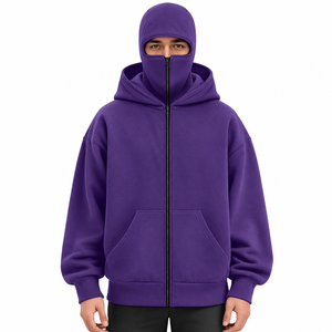 Veste à capuche double balaclava pour homme en polyester et coton, fermeture éclair intégrale, style décontracté avec capuche superposée – Vente en gros - Product Image 1
