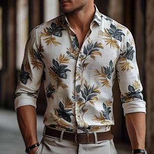 เสื้อเชิ้ตฮาวายแขนสั้นลำลองสำหรับผู้ชายเสื้อพิมพ์ลายใบไม้เขตร้อนใส่สบายมีสไตล์2025ตามสั่ง - Product Image 1