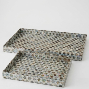 Plateau de service rectangulaire décoratif fait main en nacre incrustée, motif floral en mosaïque, avec poignée, pour table basse et hôtel - Product Image 5