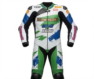 Combinaison de moto Rawasaki en cuir premium MotoCP Racing 1 pièce, équipement de conduite avec bosse niveau 2 CE, sur mesure - Product Image 1
