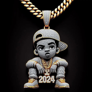 จี้เพชรฮิปฮอปแบบกำหนดเอง VVS มอยส์ซาไนต์ ประดับเพชรเต็มตัว ดีไซน์เทียบเท่าเพชรแท้ เงินแท้ 925 จี้เพชร 3 มิติ สำหรับผู้ชาย - Product Image 4