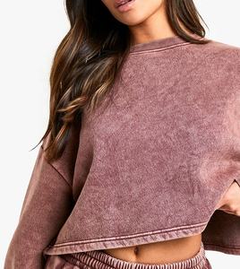 Top Streetwear fabricant femmes lavé à l'acide blanc 2 pièces ensemble de survêtement entièrement personnalisé avec patch en détresse ensemble de survêtement - Product Image 2