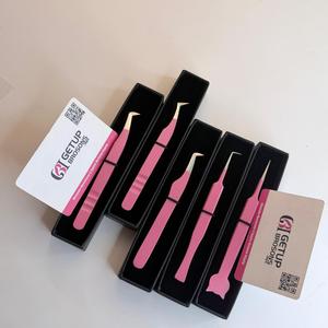 Ensemble de pinces professionnelles pour extensions de cils, en acier inoxydable rose, antistatiques, avec découpe en forme de chat, pinces à cils 90°/droites/courbées/en forme de botte/45° - Product Image 5