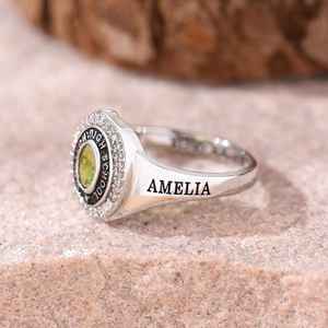 Anillo de Graduación Universitario Personalizado BOJ School Ring 067, Anillo de Colegio Secundario para Ella, con Piedra de Nacimiento, Plata 925, ¡Oferta! - Product Image 3