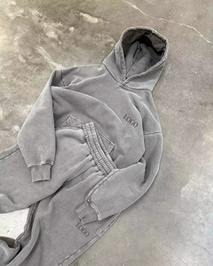 ชุดวอร์มผ้าฝ้ายหนานุ่มสไตล์วินเทจสำหรับผู้ชาย เสื้อฮู้ดดี้ทรงหลวมแบบย้อมสีเอซิด พร้อมกางเกงขายาวทรงตรง - Product Image 3