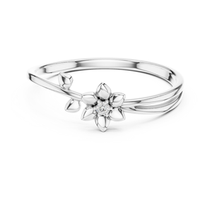 Anillo con forma de flor, minimalista, con diamante de corte redondo, para mujer, de oro amarillo macizo de 14k, para compromiso, aniversario, regalo de boda - Product Image 6