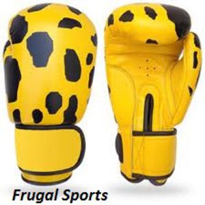 Gants de boxe Spartan jaunes et noirs à imprimé léopard, à doigts entiers, avec fermeture à lacets au poignet, pour adultes, entraînement et sparring - Product Image 3