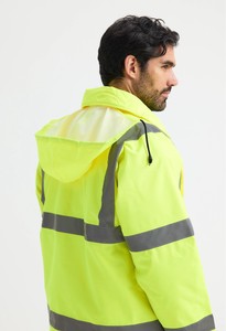 Veste de sécurité haute visibilité avec bandes réfléchissantes jaunes, manteau de travail pour hommes, design imperméable à capuche - Product Image 4