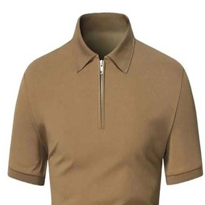 Camiseta de punto sólido para hombre con cremallera de un cuarto, transpirable, cómoda, de elastano/algodón, informal, de manga corta, tallas grandes - Product Image 5