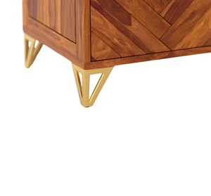Mid-Century Modern Solid Wood <b>Sideboard</b> | Chevron Pattern Accent Cabinet with Gold Legs | Wholesale Living Room Home Furniture - Product Image 6