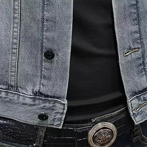 Fashion Style Casual Distressed Jean Jacket <b>Men</b> Ripped Sports Denim Trucker Front Logo Waterproof Breathable - Product Image 2