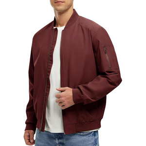Blouson bomber bordeaux pour homme, fermeture éclair, coupe décontractée, coupe-vent, col montant, coupe régulière, pour l'automne - Product Image 1
