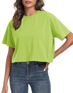 T-shirts pour femmes à manches courtes, col rond, 100% coton, tee-shirt basique, crop top uni, vêtements d'extérieur, printemps-automne pour femmes, coton uni - Product Image 1