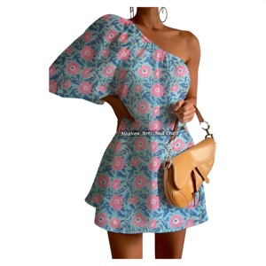 2026 Women One Shoulder Puff Sleeve Dress Ladies Sexy Summer One Shoulder Puff Sleeve Dress hot selling in Casual One Shoulder - Product Image 2