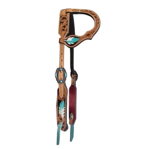 Cabecera occidental de cuero genuino de la mejor calidad hecha a medida con diseño de plumas fabricante al por mayor proveedor - Product Image 3