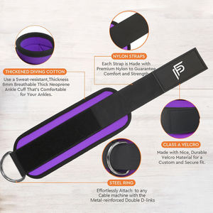 Gym <b>Ankle</b> Straps for Cable Machines Neoprene Material Soft Feature Adjustable - Product Image 2