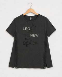เสื้อยืดคอตตอนปักลายและพิมพ์ลาย แต่งขอบลูกไม้ แขนสั้น คอกลม สำหรับผู้หญิง - Product Image 1