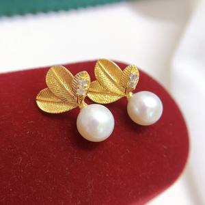 Nouvelles boucles d'oreilles en perles d'eau douce de style palais, 7-8 mm, argent pur S925, design feuille, perles de feuille, nouveau style, boucles d'oreilles en perles d'eau douce - Product Image 4