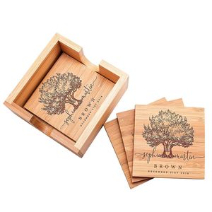 Posavasos de Madera Personalizados, Regalo de Boda, Posavasos de Madera Grabados con Soporte para Decoración del Hogar, Regalo de Aniversario - Product Image 2