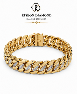 Bracelet gourmette en or jaune 18 carats avec accent diamant central, finition polie, chaîne épaisse et audacieuse, bijoux de luxe pour homme style hip-hop - Product Image 5