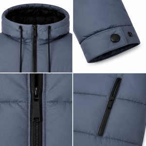 Blouson matelassé à capuche de haute qualité avec matelassage horizontal large, doublure noire, poche intérieure zippée, chaud, pour l'hiver, style streetwear décontracté - Product Image 4