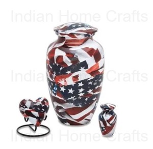 American Flag <b>Memorial</b> Urn Brass Cremation Vase Round Decorative <b>Keepsake</b> Urn for Home Remembrance - Product Image 4