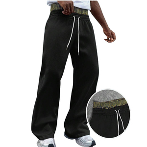 <b>Mens</b> <b>Pink</b> Canvas High Waist Double Waistband Breathable Eco-Friendly Sweatpants Loose Fit Wide Leg Casual Pants Elastic Waist - Product Image 4