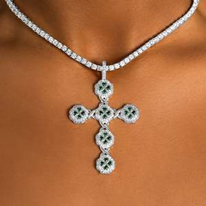 Luxury Round Moissanite Cross Pendant Necklace 925 Sterling <b>Silver</b> Rhodium Plated <b>Box</b> <b>Chain</b> Women's Everyday Wear - Product Image 1