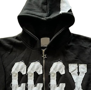 Sweat à capuche Y2K personnalisé épais pour homme, style patchwork vieilli, ensemble short en molleton punk grunge, streetwear d'été - Product Image 2