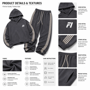 Ensemble de survêtement pour homme, comprenant un sweat à capuche épais oversize et un pantalon de survêtement à jambes larges, style streetwear personnalisé, vente en gros, ensembles USA - Product Image 5